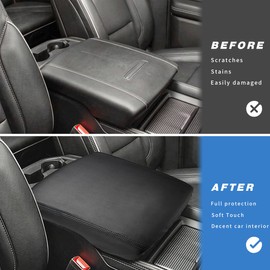 INTGET Car Center Console Armrest Cover for 2022 2023 Dodge Ram 1500 2500 3500 Accessories 2019 2020 2021 Arm Rest Box Lid Protector Pad Cushion Dog Seat Cover (Black with Black Stitches)