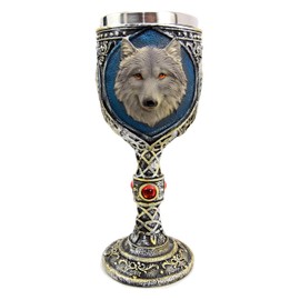 Ebros Gift Alpha Gray Wolf Celtic Magic 7oz Wine Chalice Goblet Cup Timberwolf Wolves Direwolf Pack Kitchen Party Hosting Decorative For Drinking Beverage