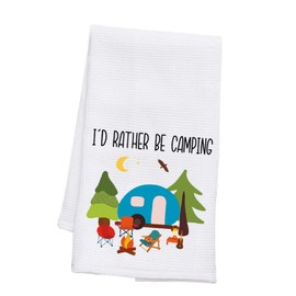 PLITI Camping Kitchen Towel I'd Rather Be Camping Cute Camper Tea Towel Gift Outdoor Camping RV Owner Gift (Instead of Camping TWU)