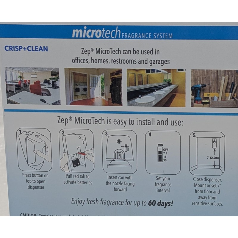 Zep MicroTech Air Freshener Dispenser Kit - Crisp+Clean Fragrance, Compact