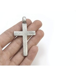 Men's Large Cross Necklace, Rustic Bulky Christian Jewelry with Stainless Steel Figaro Chain