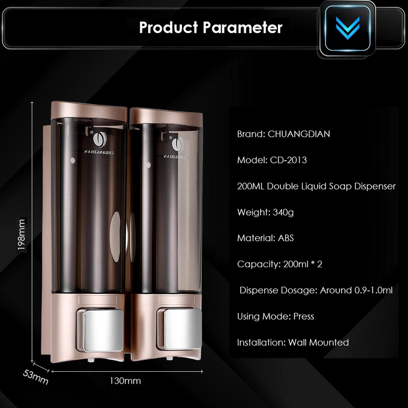 Manual Hand Soap Dispenser Wall Mount Double Liquid Shampoo Shower