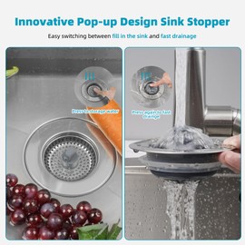 Hibbent 3 in 1 Kitchen Sink Drain Strainer, Stainless Steel Wrapped Shell Drain Stopper Combo, Pop Up Sink Stopper, Stainless Steel Anti-Clogging Basket Strainer for US Standard 3-1/2" Drain