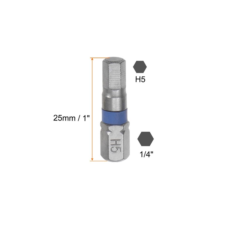 sourcing map 8pcs H5 Hex Screwdriver Bit 5mm 1/4" Hex
