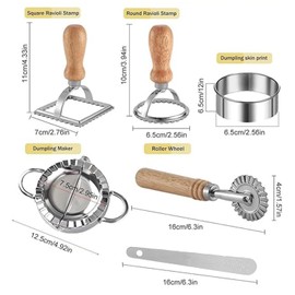 WADY Ravioli Stamp Maker Cutter with Roller Wheel Set of 6, Press Kitchen Attachment, Stainless Steel Ravioli Lasagna Cutters with Wooden Handles, Kitchen DIY Gift