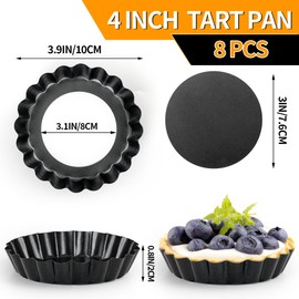 Dwlire 4 Inch Tart Pan Set of 8, Mini Tart Pans with Loose Bottom Nonstick Round Mini Quiche Pie Pan Reusable Carbon Steel Small Tartlet Tins for Pies,tart, Cakes, Dessert Baking