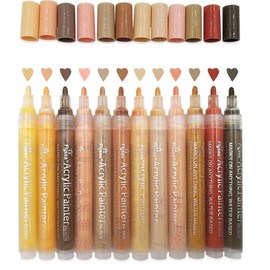 3ZONE HEALTH BEAUTY 12 Pack Skin Tone Markers Acrylic Skin Colors Markers 2/3.0 mm Tip for Painting on Rocks, Tiles, Glass, Ceramic, Wood,Acrylic Paint Marker