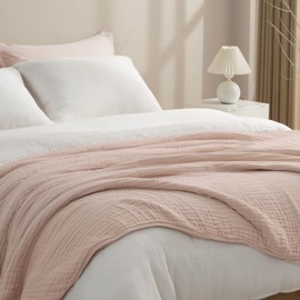 PHF Cooling Muslin Blanket King Size 104"x80", 6-Layer Lightweight Gauze Blanket Made from 35% Rayon Derived from Bamboo & 65% Cotton, Breathable & Ultra Soft Cozy, Aesthetic Home Decor, Cameo Rose