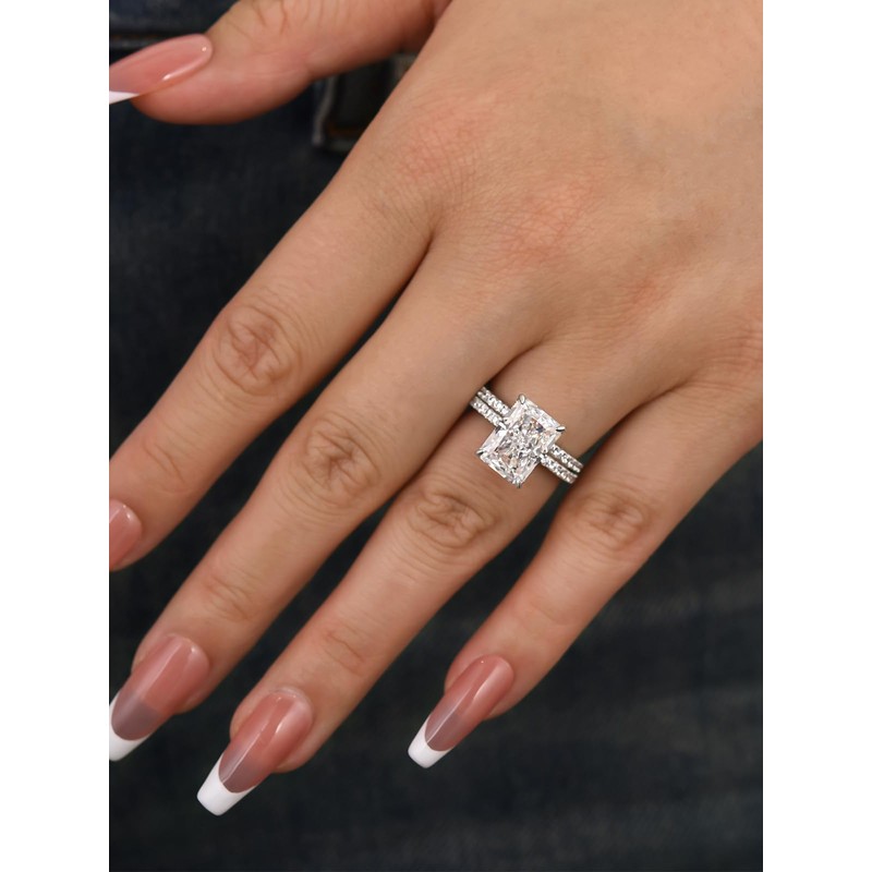 Effinny 4.0ct Radiant Cut Engagement Ring Set,Rectangle Crushed Ice D