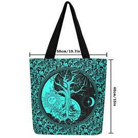 Loussiesd Sun Moon Canvas Tote Bags 50x40cm for Women Gifts Boho Exotic Life Tree Reusable Grocery Bag for Shopping Gym Bohemian Botanical Travel Beach Bag Galaxy