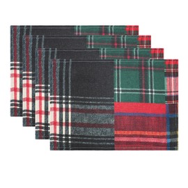 DriftAway Decorative Table Placemats Christmas Checkered Tartan Placemats Set of 4 Linen Red and Green Buffalo Plaid Xmas Winter Holiday Kitchen Christmas Mats for Table Decor Country 12 x 18 Inch