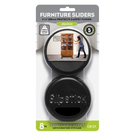 Slipstick 3-1/2 Inch Round Furniture Sliders for Carpet & Rugs (8 Pack) Premium Reusable Furniture Movers, Protects Carpeting & Makes Moving Heavy Furniture Easy, Black, CB131