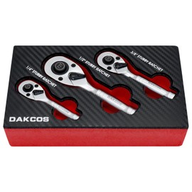 DAKCOS Stubby Reversible Ratchet Set 1/4" 3/8" 1/2" 3pc Drive Ratchet Wrenches with 72 Teeth CR-V matt Ratchet Stubby Handle Quick Release