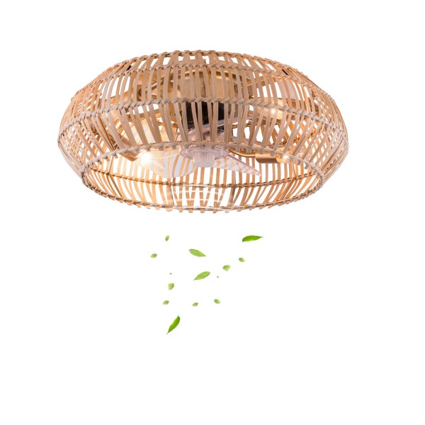 Rattan Caged Flush Mount Ceiling Fans with Lights and Remote