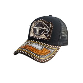 TOPACC Cowboy Trucker Hat for Men Women Longhorn Vintage Western Country Hat Black Cute Baseball Cap for Western Outfit