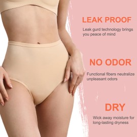 IRISMORII Women Incontinence Underwear Light to Moderate Absorbent Cotton High Waist Panties Postpartum Protective Briefs (Beige L)