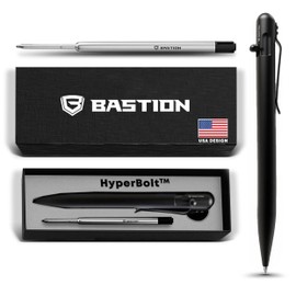 BASTION® Luxury Slim Bolt Action Pen, Durable EDC Pen with Fine Tip, Professional Ballpoint Pen for School and Work - Stainless Steel Black