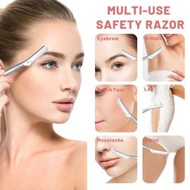 LuottsCare Stainless Steel Eyebrow Razor - Face Razors with Travel Cover & 10 Refill Blades, Eyebrow Brush - Help Exfoliate and Smooth Skin for Eyebrow, Leg, BIKINI, Facial, Beard Remove - L