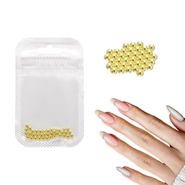 HARFINGTON Nail Art Beads 0.12" (3.0mm) Mini Metal 3D Caviar Nails Beads Ball Bubble Bead with Bags for Nail Art DIY Craft Decoration, Gold Tone