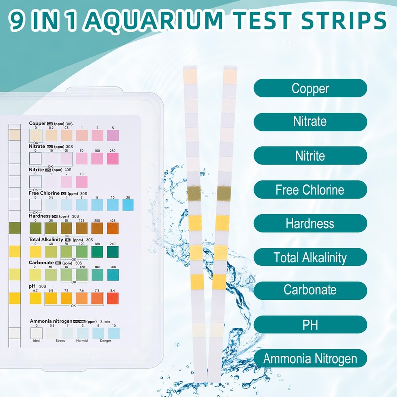 Huiguli 100 PCS 9-in-1 Aquarium Test Strips, Fish Tank Test