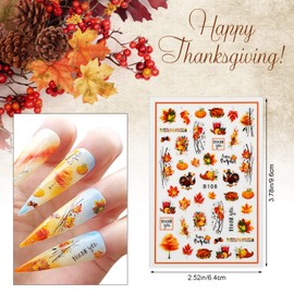 MWOOT Pack of 12 Thanksgiving Stickers Nails 3D Nail Art Sticker Set Maple Leaves Autumn DIY Nail Art Accessories Stickers for Thanksgiving, Nail Decals Decals for Nail Studio
