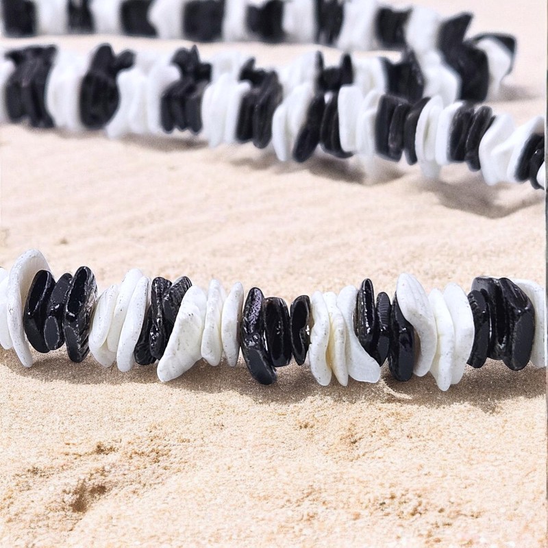 BlueRica Black & White Puka Shell Chips Necklace & Anklet
