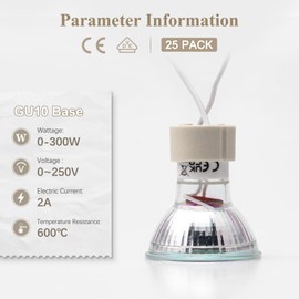 DiCUNO GU10 Lamp Holder 0.75mm² Silicon Wire GU10 Connector Ceramic Base for LED and Halogen,250V,Max 300W,25-Pack