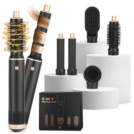 Airstyler Pro 5-in-1 Hairstyler Set, 110.000 U/min Hochleistungsmotor + Negativ-Ionen, 3 Temperaturstufen (50-105°C), Leise Warmluftbürste mit Lockenstab, Föhn & Glättbürste, 88dB, Für alle Haartypen