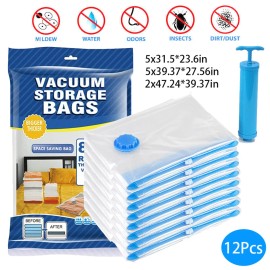12 x Jumbo Vacuum Storage Bags Travel Space Saver Garment Seal Clothes Hand Pump