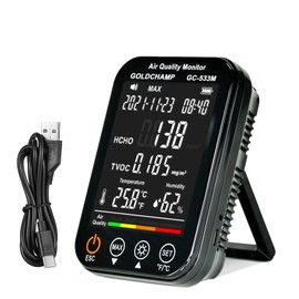 Portable Air Quality Monitor 4-in-1 Indoor Air Quality Monitor with HCHO, TVOC, Temperature (℃/℉) & Humidity Sensor Air Analyzer with Digital LCD Screen, Sound Alarm