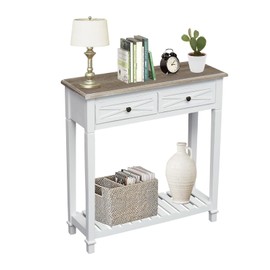 kinbor Entryway Table - White Console Table with 2 Drawers, Narrow Small Console Table with Storage Shelf for Entryway, Living Room, Hallway, White