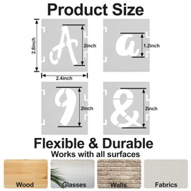 Mabor 66 Pcs 2 Inch Letter Stencils and Number, Reusable Plastic Alphabet Interlocking Drawing Template Kit for Painting on Wood, Wall, Chalkboard, Fabric, Door Porch