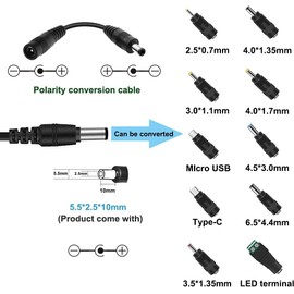 FGIEU 60W Adjustable Volt 5V~24V Power Supply AC to DC Switching 5V 6V 9V 12V 15V 17V 18V 19V 20V 24V with LED Voltage Display, Include 10 Tips & Polarity Converter Cable, fit 5V~24V Max 2.5A Devices