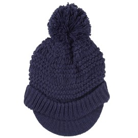 Pia Rossini Ladies Willow Hat Navy Chunky Knit Peak Brim Pom Pom Bobble Winter Accessory