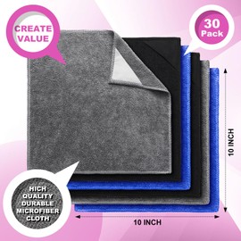 Tudomro 30 Pcs Magnetic Cleaning Cloth Dry Erasers Bulk for White Boards with Most Whiteboards Dry Eraser Reusable Microfiber Cloth Eraser, Home Office, 10'' x 10''(Black, Gray,Blue)