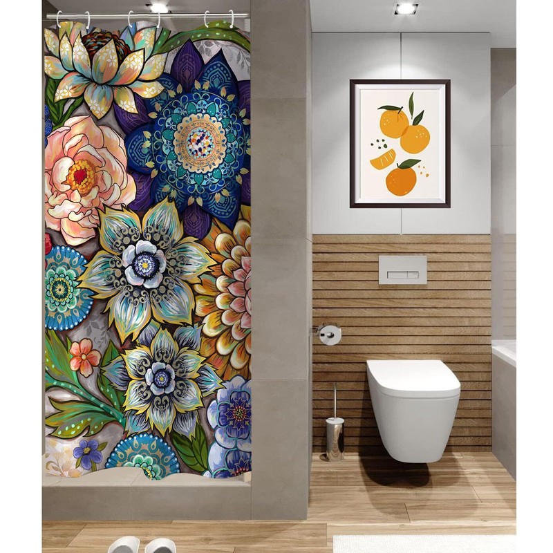 Neasow Boho Floral Shower Curtains for Bathroom, Bright Fabric Blossom