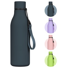 flintronic 550ml Trinkflasche mit Gurt, Edelstahl Trinkflasche Hält 24 Stunden Kalt / 12 Stunden Heiß, Doppelwandige Vakuum Wasserflasche, BPA-frei, Auslaufsichere (Dunkel Blau)