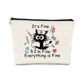BARPERY Nurse Gifts,Cat Makeup Bag,Nurse Supplies,Nurse Makeup Bag,Nurse Pouch,Nurse Graduation Gift,Nurse Gifts For Women,It's Fine Everything is Fine，Gift for Coworkers