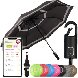 Quick Safety Hiking trekking umbrella pocket umbrella men's women's umbrella boys umbrella open-to-automatic storm-proof reflective carabiner handle design (slate black)