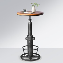 BOKKOLIK Industrial Bistro Bar Table 38.6-44.4inch Height Adjustable Farmhouse Pub Table for Kitchen Dinning Room Office Swivel Wooden Top