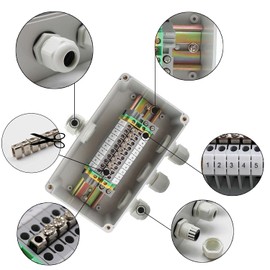 DIYCUT Junction Box Waterproof IP66, 155 x 90 x 60 mm, Feed-Through Terminal 10-Pin UK2.5B Terminals with DIN Rail, Surface-Mounted Distribution Box, 1 in 3 Out, Waterproof for Control Cabinet and