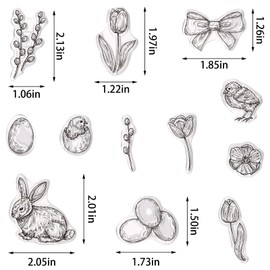 Threetols Easter Clear Stamps for Card Making, Bunny Eggs Clear Rubber Stamp Rabbit Flower Bow Stamps for Holiday Card Making Decor DIY Scrapbooking Transparent Album Decor Paper Craft