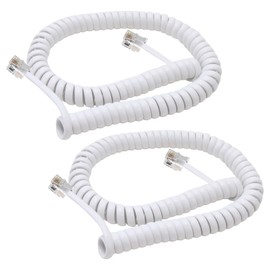 2 PCS Telephone Handset Cable Cord 3 Meters, Landline Phone Cable Coiled RJ9 RJ10 RJ22 4P4C, High Elasticity Phone Handset Cord Coiled Length 3-10 Feet, White