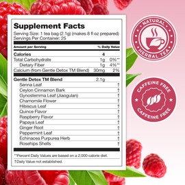 Total Tea SIimming Detox Tea Caffeine Free - 25 Day Detox - Herbal Tea with Chamomile, Hibiscus Tea & Ginger Root for Colon Cleanse – Natural Raspberry Fruit Tea