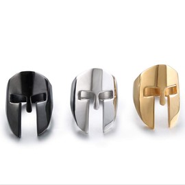 ANIEJUFI Stainless Steel Ring Spartan Knight Helmet Greek Warrior Nordic Viking Mask Punk Biker Rings for Men Women Gold Size 13