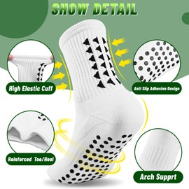 mtuihfo 3 Pairs Breathable Kids Grip Socks, Sweat-Absorbent Grip Socks Kids, Grip Socks Football Kids for Running Hockey Football Rugby Aged 9-12 (UK, Age, One Size, Regular, White3)