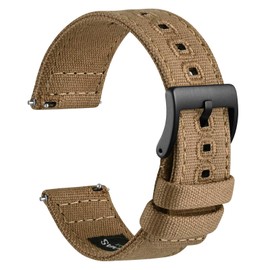 WOCCI 24mm Watch Band, Sailcloth Fabric, Quick Release, Replacement Strap, Black Buckle (Khaki)