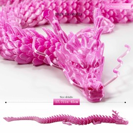 UFNYN 3D Printed Dragon，Chinese Dragon Flexible Toy,Size 17.71 Inches Iong with Multiple Color Options, Joints are Flexible and Movable (Dreamy Pink)