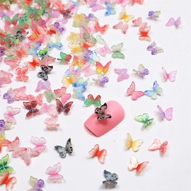 JLEivvi 50 Pcs Mini Butterflies for Crafts, Resin Colorful Mini Charms for Nail Art Decoration & DIY Crafting Design, Tiny Miniature Things for Landscaping Decoration User