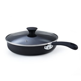 Cook N Home Nonstick Deep Fry Jumbo Cooker with Lid, Black 10.5-Inch Saute Pan